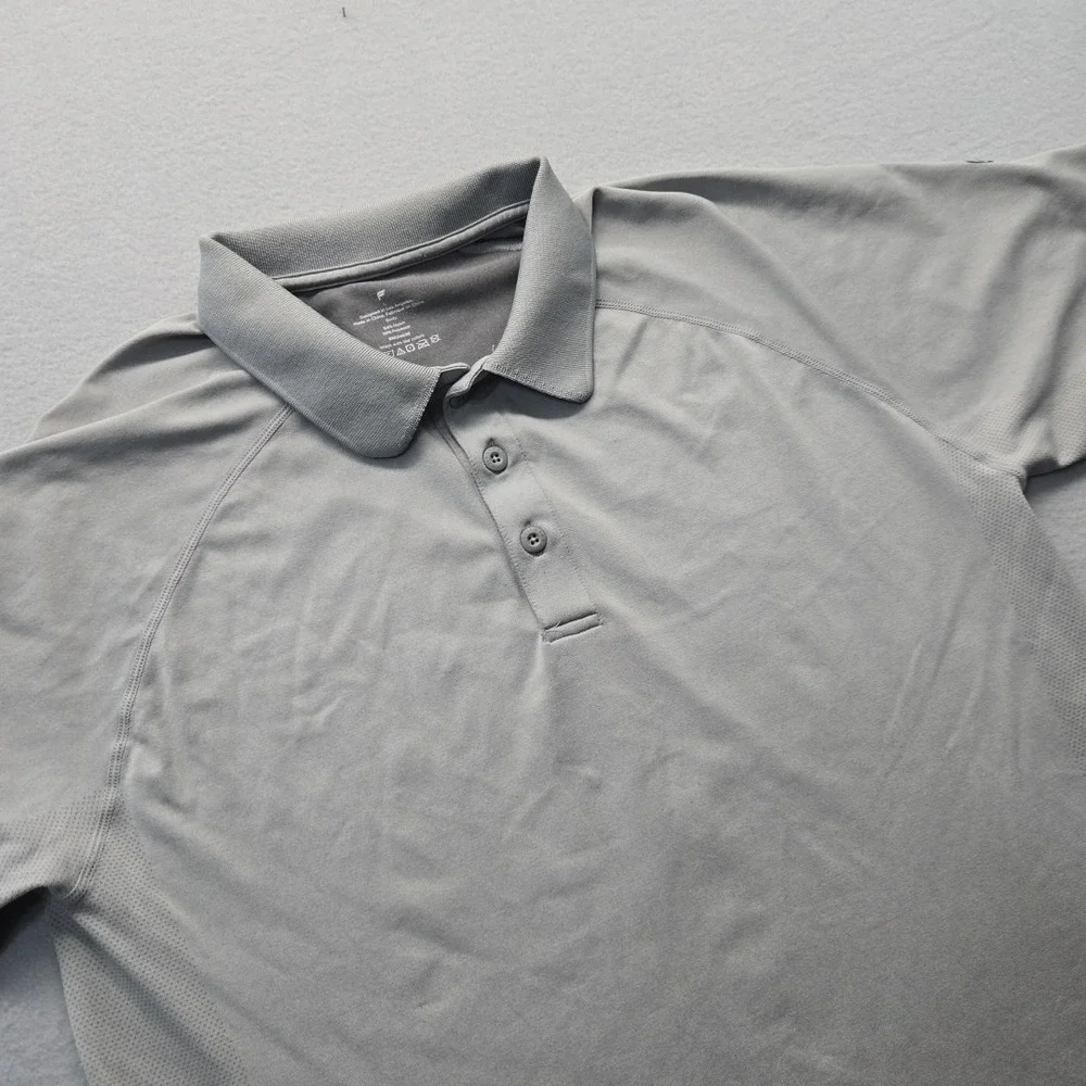 Fabletics Shirt Mens Large‎ Gray Performnce Polo Nylon Athletic Fit Golf